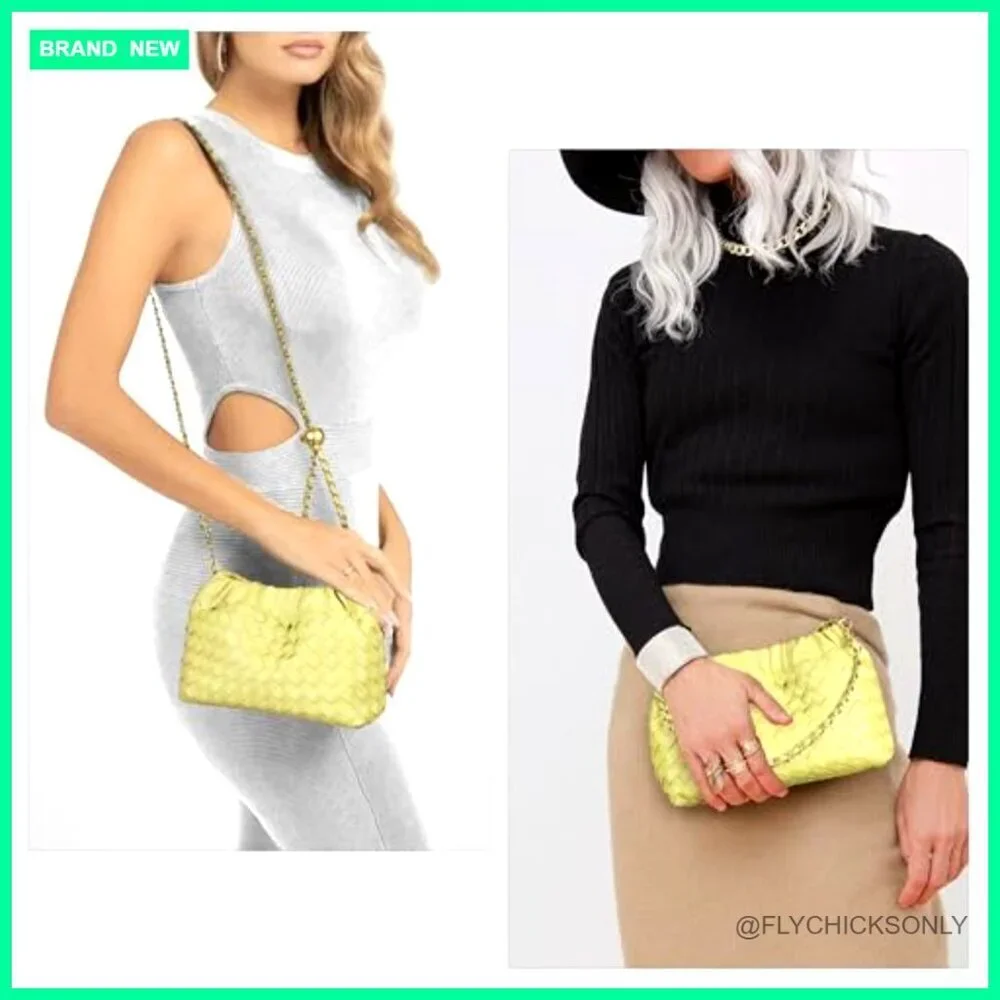 Woven Faux Leather Hobo Bag with Adjustable Strap, Crossbody Clutch Purse